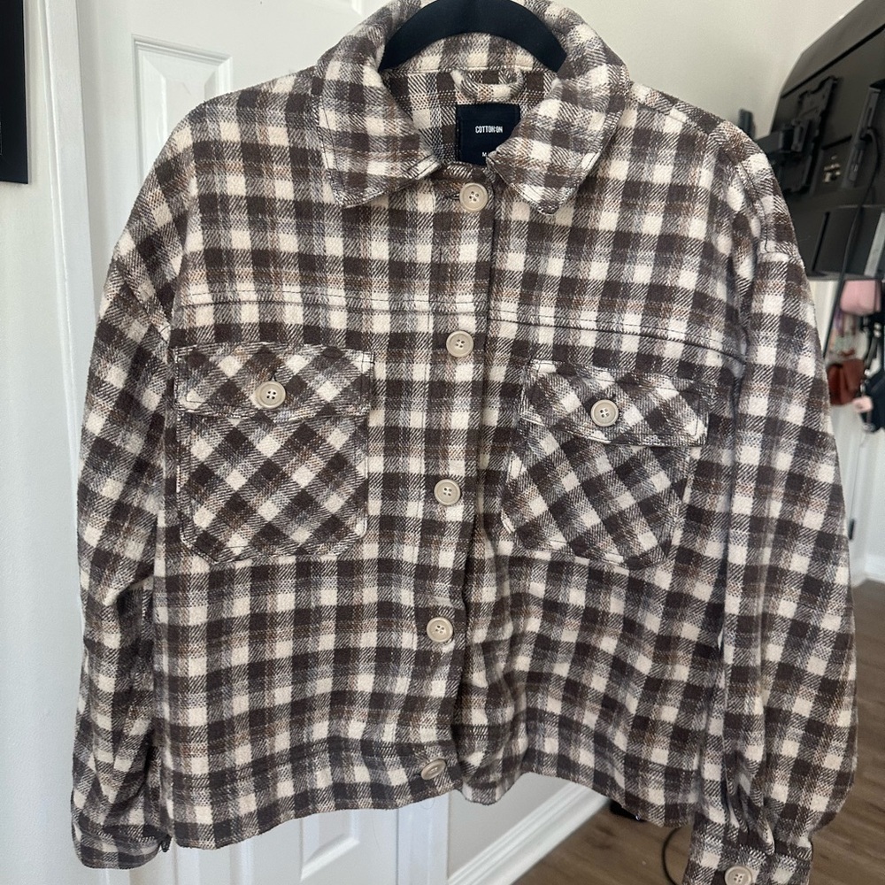 Cotton On Cropped Shacket in Brown Check
